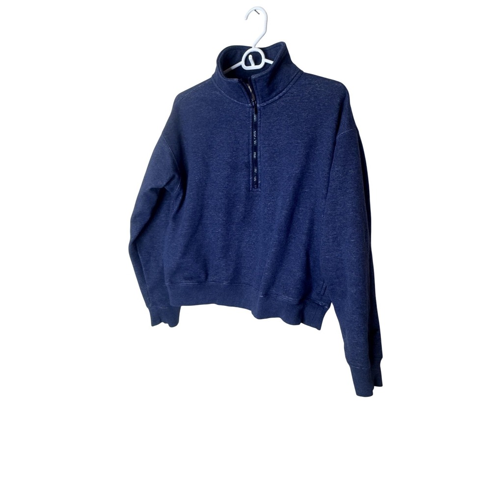 Fabletics Sweatshirt Womens Medium Blue Fleece 1/4 Zip Mock Neck Pullover